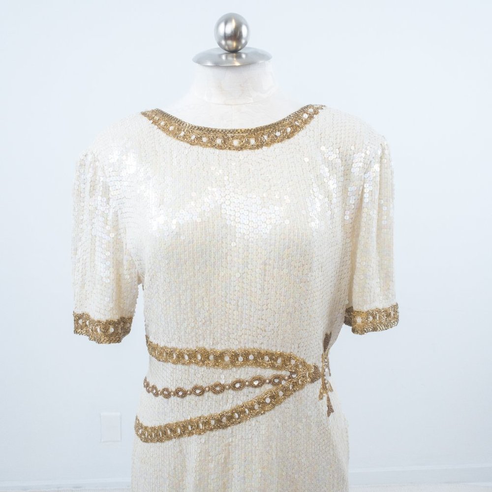 Vintage 10 Silk Versace-Style Sequin Dress White - Picture 6 of 12